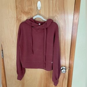 Alo Yoga mauve cropped balloon sleeve hoodie